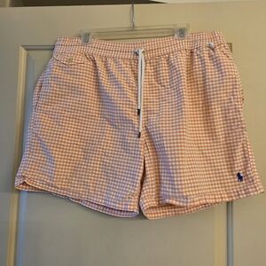 XL Polo Ralph Lauren Mens Traveler Gingham Check Swim Shorts in orange & white